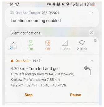 Notification d&#39;itinéraire de navigation Android