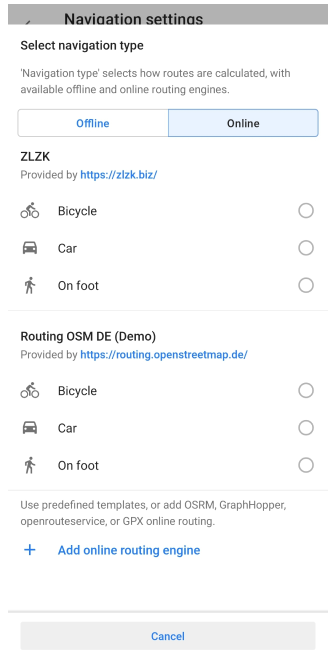 Routage en ligne Android