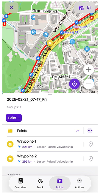 Points du menu contextuel de la trace iOS