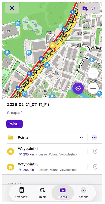 Points du menu contextuel de la trace iOS