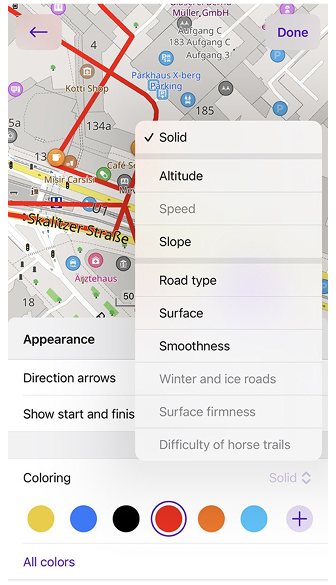 Kleuringscontextmenu iOS