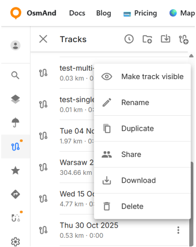 Menu Kaart configureren Tracks