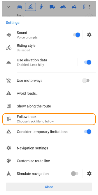 Selecteer route om te navigeren Android 1