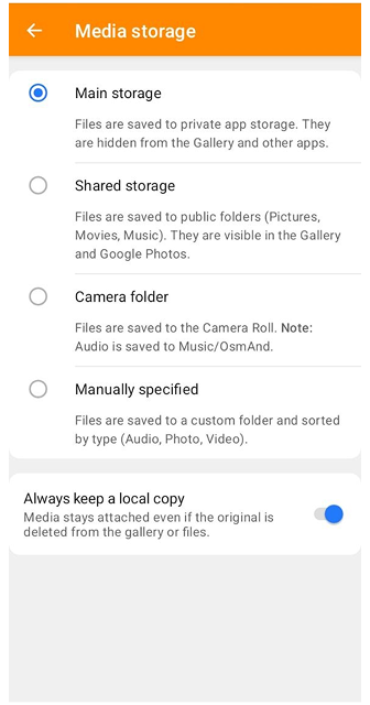 Profielen Opslaginstellingen Android