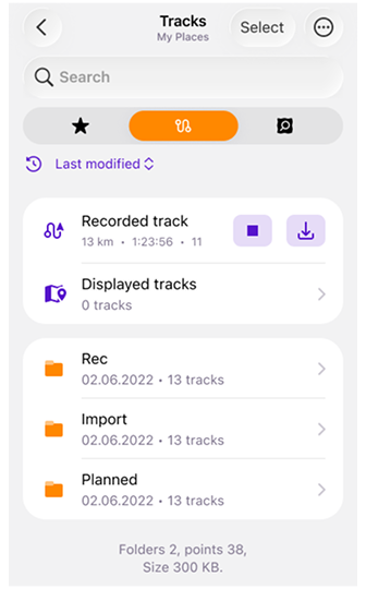 Mijn Plaatsen met tracks in iOS