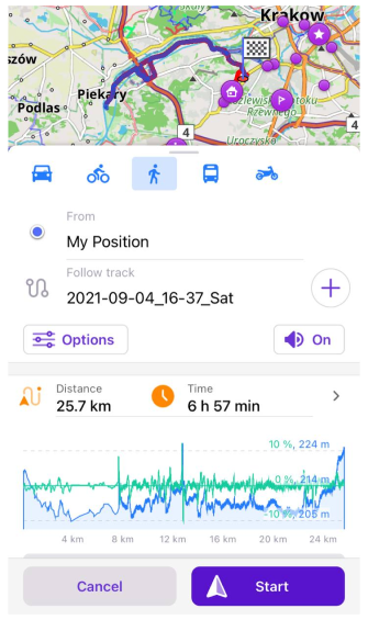 Navigatie via route scherm iOS
