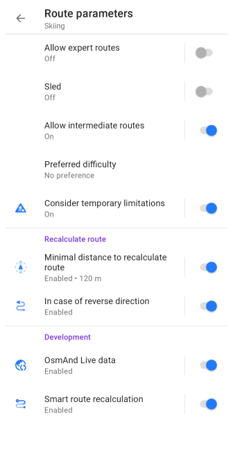 Skiroutering instellingen Android 2