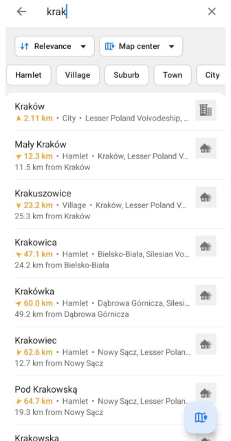 Stad zoeken Android