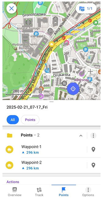 Contextmenu spoor Punten Android