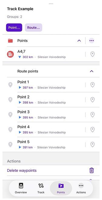 Contextmenu spoor Punten iOS
