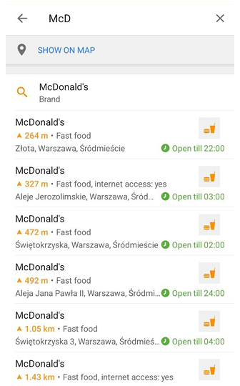Wyszukiwanie POI Android
