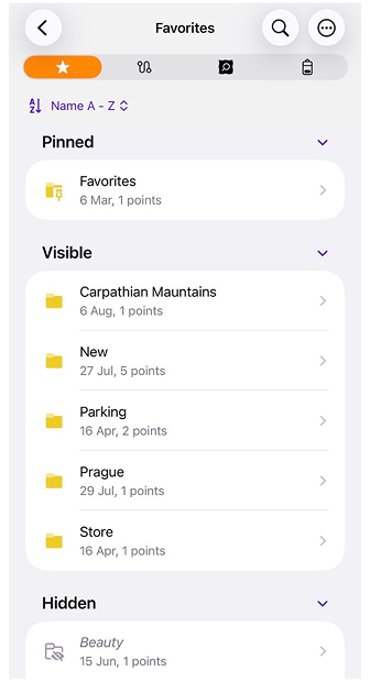 Favorites menu iOS