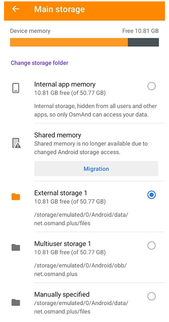 Ustawienia przechowywania profili Android