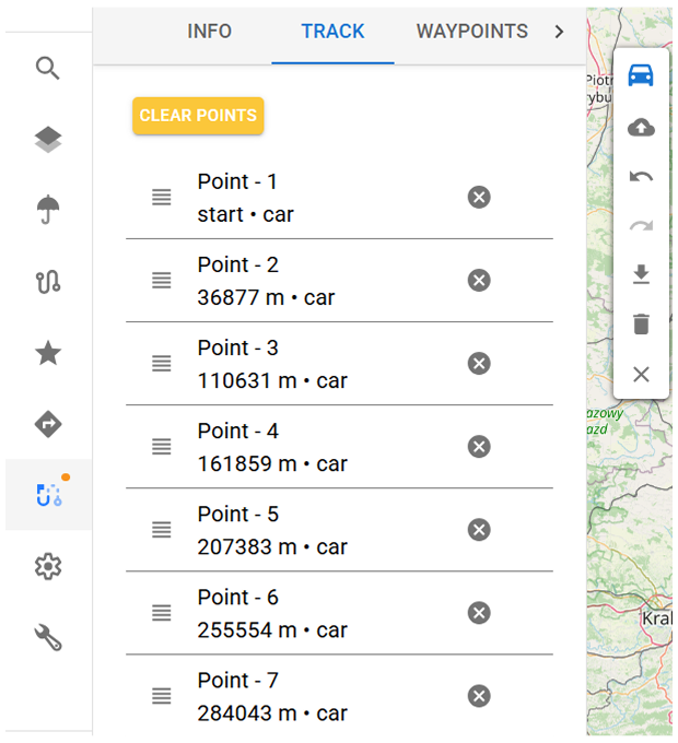 Panel Ślad w OsmAnd Web