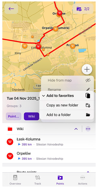 Menu de grupo da trilha iOS