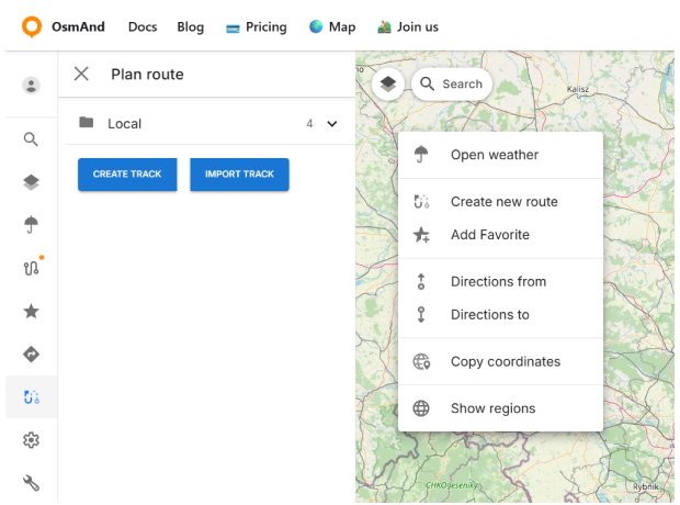 OsmAnd Web Create New Route