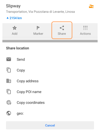 Дія Поділитися Android