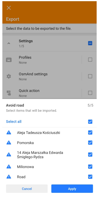 Експорт доріг для уникнення на мапі Android 2