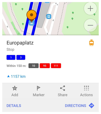 Меню маршрутів громадського транспорту Android