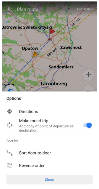 Параметри планування маршруту для маркерів на карті Android